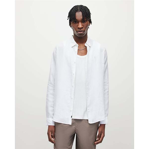 Allsaints Australia Mens Cypress Linen Shirt White AU31-216